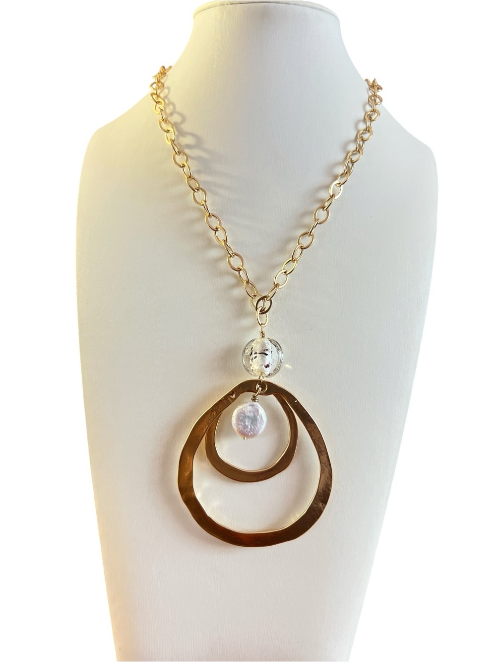 Soft Surroundings Hammered Gold Teardrop Artisan Pendant Necklace